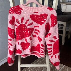 Sequin Heart Sweater - Pink and Red